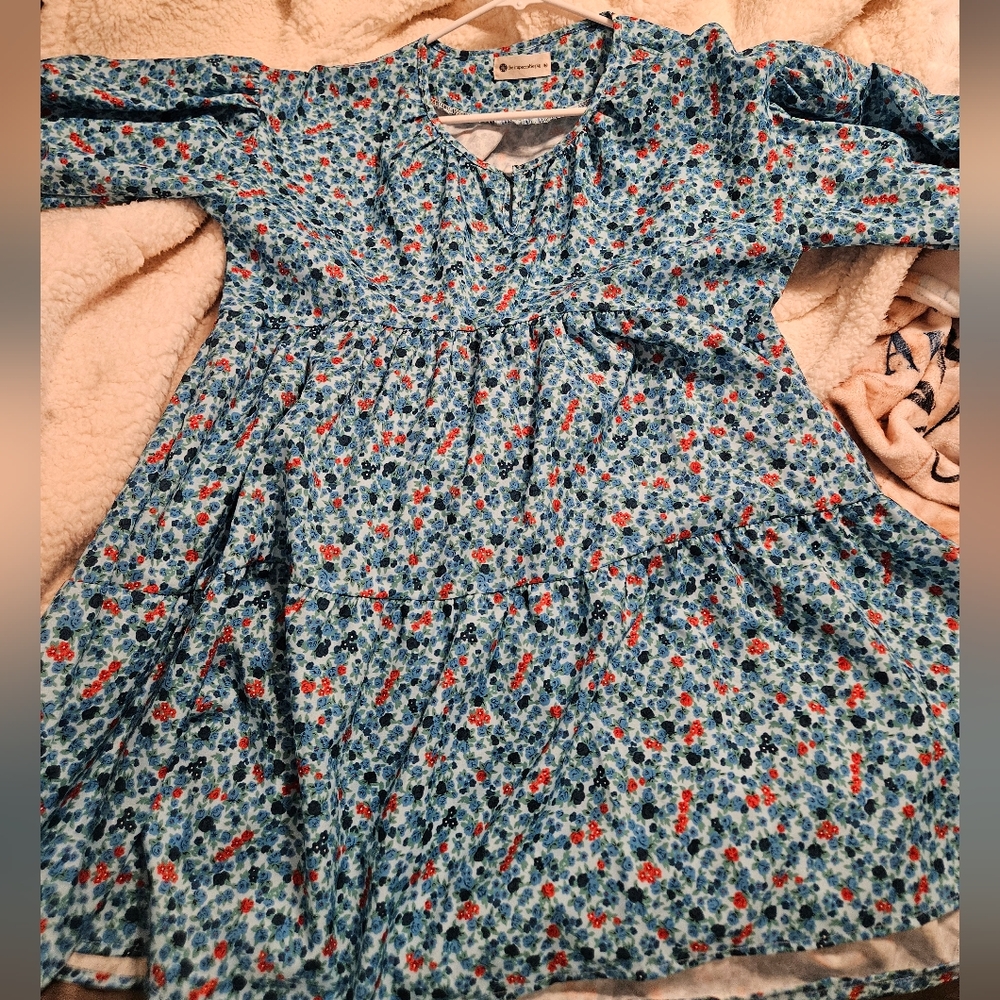 Floral Blue Womens Dress (Size Medium)